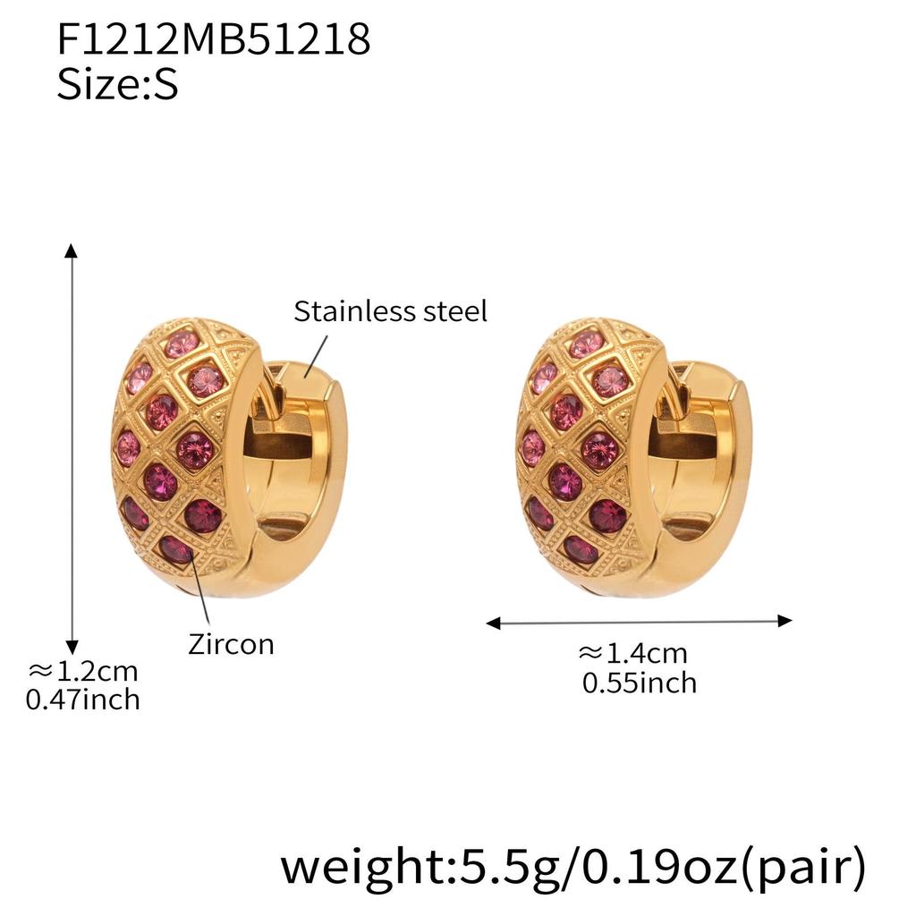 18k Gold-Plated Stainless Steel Plaid Zircon Earrings