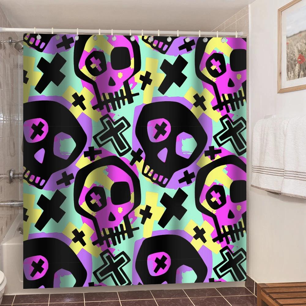 Skull Shower Curtain Waterproof Polyester Fabric Gothic Halloween Sexy Woman Love Print Shower Curtain Cortina De La Ducha