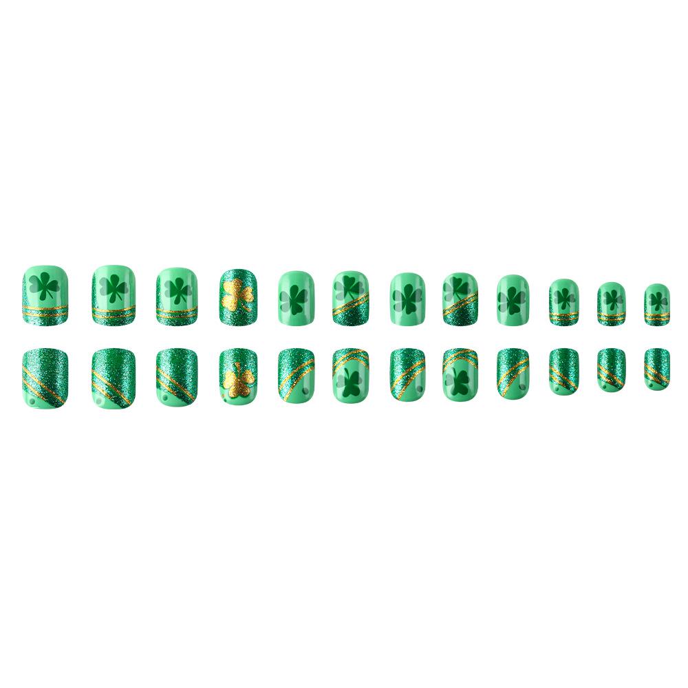 St. Patrick's Day Two-Color Gold Clover Nail Art Set - 24 Wearable False Nails