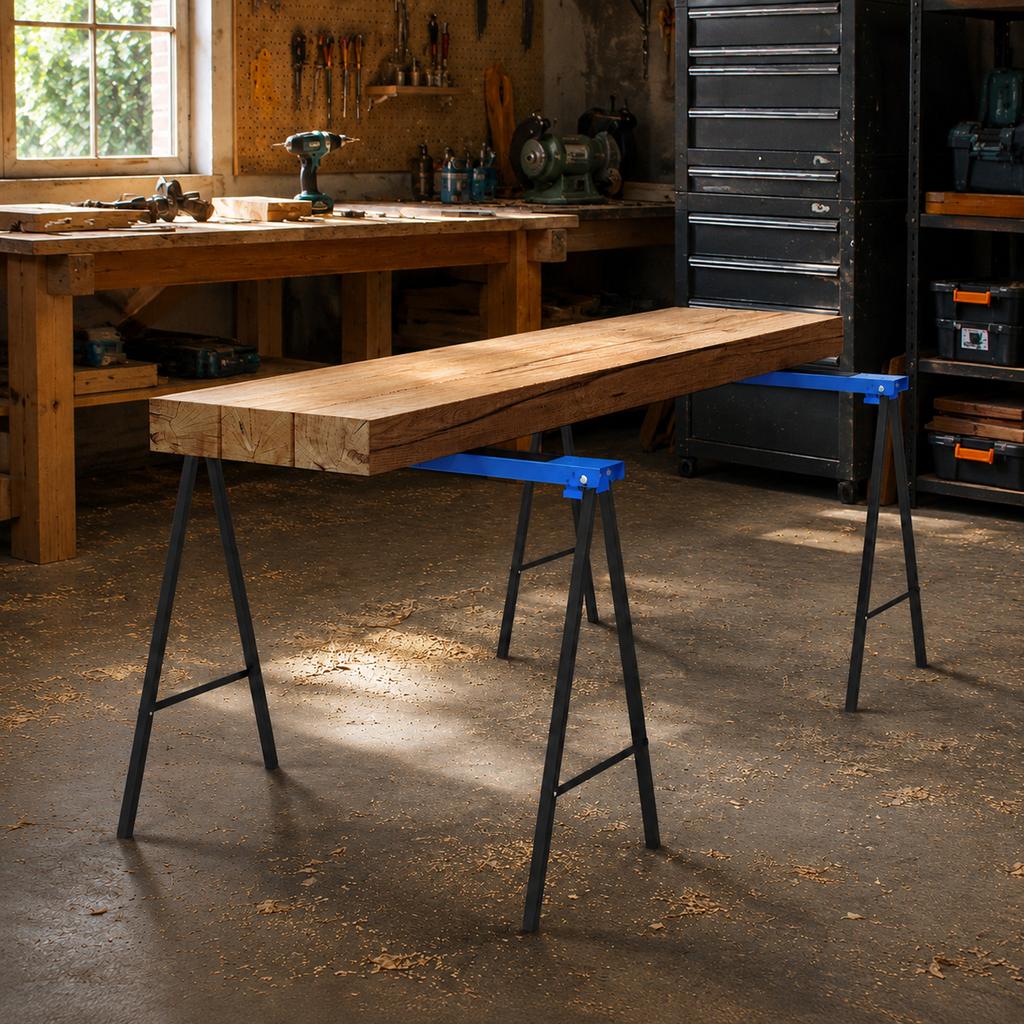 2-Piece set sawhorse, craftsman stand, load capacity up to 250 kg, metal, blue