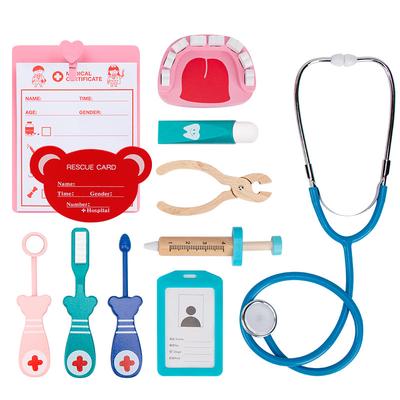 Pretend Play House Doctor Toy Wooden Medical Toolbox Dentist Set Simulation Play House Toy Role Playing Life Skill For Children
