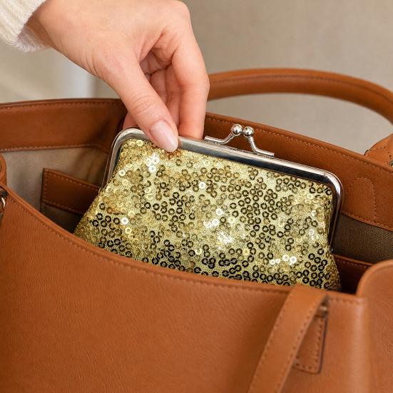 Women Coin Purse, with Metal Hinge And Kiss-lock Design, Lightweight Portable Mini Wallet, with Sequined Glitter Vintage Pouch for Coins Cards
