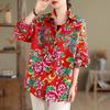 Women's Northeast Peony Floral Long-Sleeve Shirt Jacket - Ethnic Charm, Perfect for Spring/Fall Layering, Unique, Ideal As a Couple's Shirt.