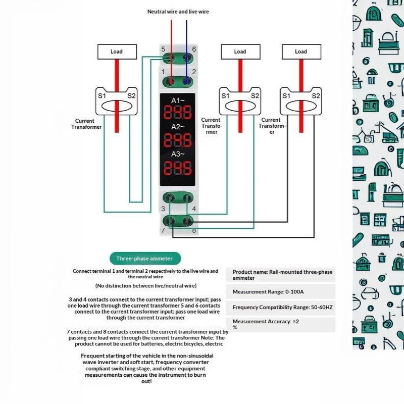 Digital Three Phase Voltage Meter LED Display Modular Design Anti-interference for Communication Base Station Power Supply Monitoring