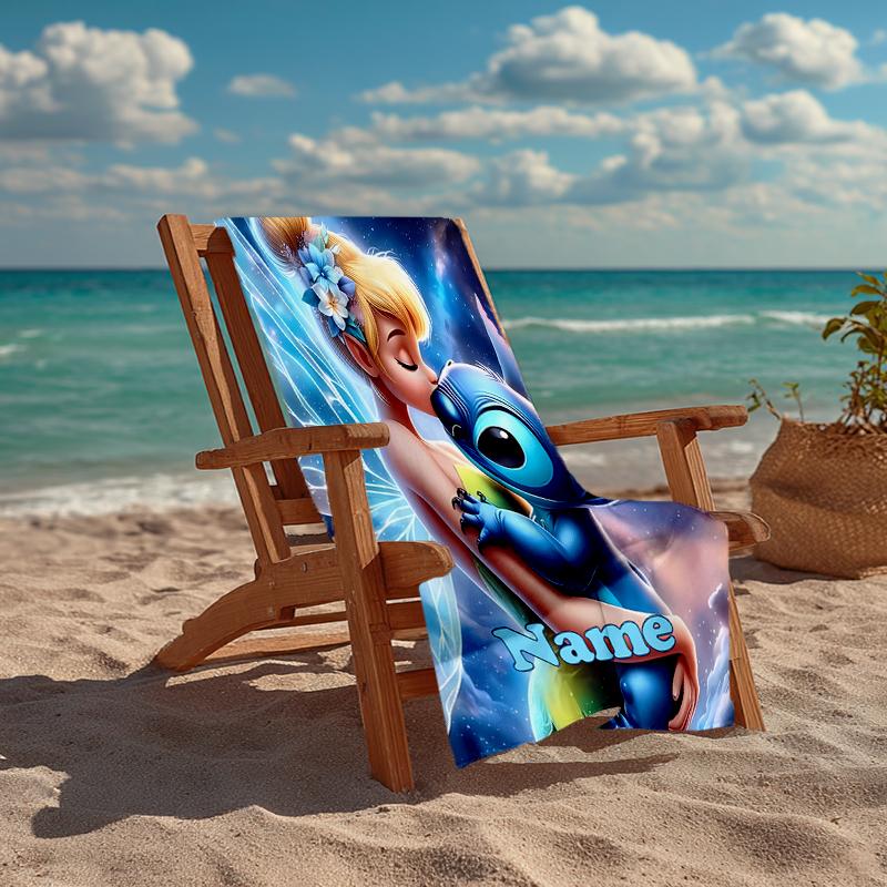 Custom Name Ultra-Soft Beach Towel with Stitch Theme,Ideal for Pool - Camping, Diving - Perfect Travel Essential, Vibrant Beach Towel.