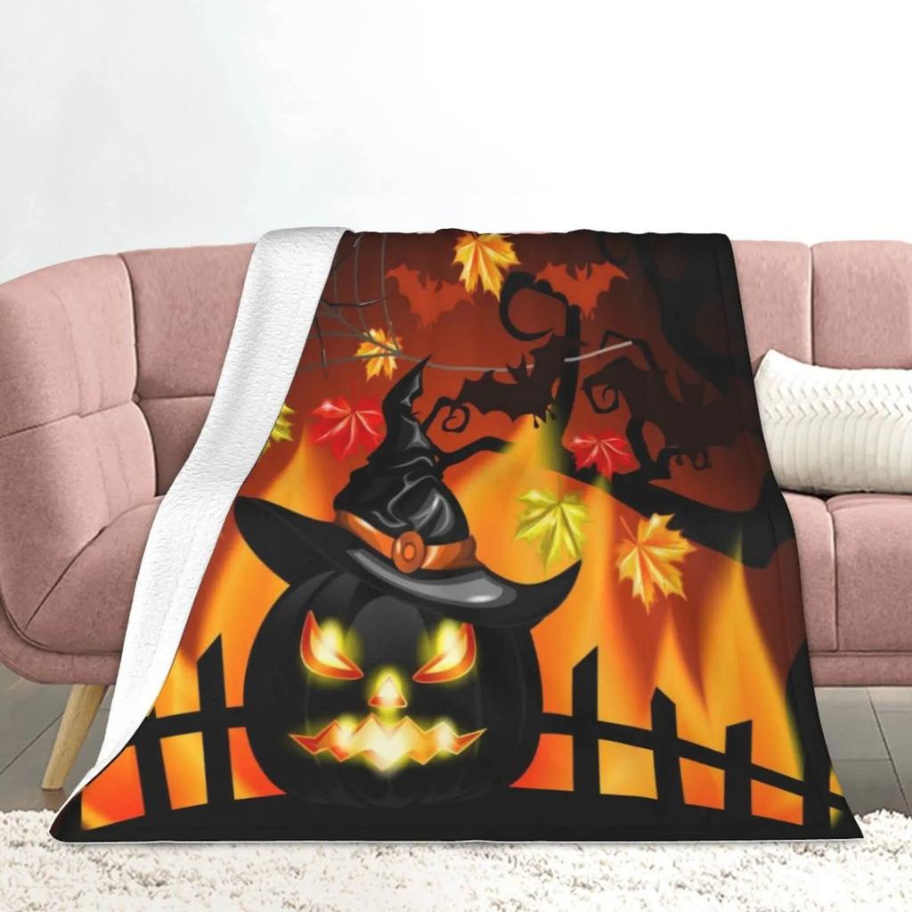 Halloween Ghost Pumpkin Cartoon Digitalprinted Polyester Velvet Flannel Cover Blanket Fleece Soft Sofa Cover Blankets for Beds