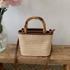 Simple Hand Knitted Women's Travel Handbags Fashi Wooden Handle Ladies Shoulder Bags Summer Straw Female Bucket Crossbody Bags