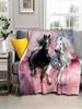 Cozy Black White Horse Pink Print Lightweight Flannel Throw Blanket for Sofa Bed Office Chair Couch Family Friends