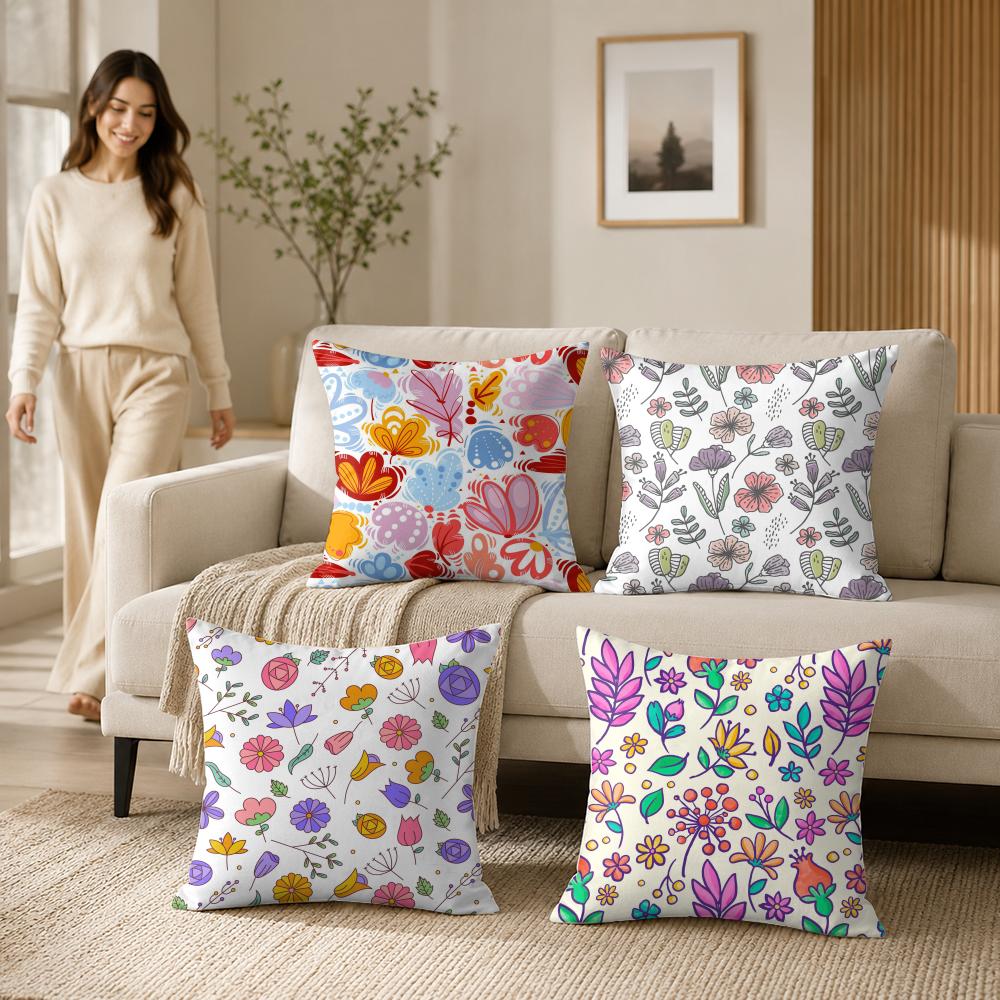 Sketch Flower Funny Pattern Cushion Cover Silky Short Plush Invisible Zipper Dustproof Sofa Pillow Case For Home Decor