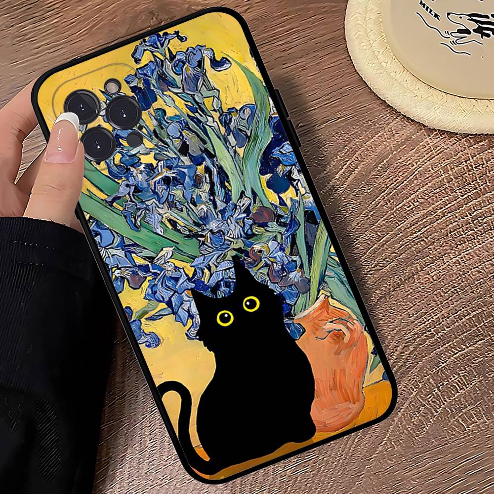 Funny Cats Van Gogh Phone Case For IPhone 16 17 Air 15 14 13 12 11 Pro Max 16E Plus Fundas