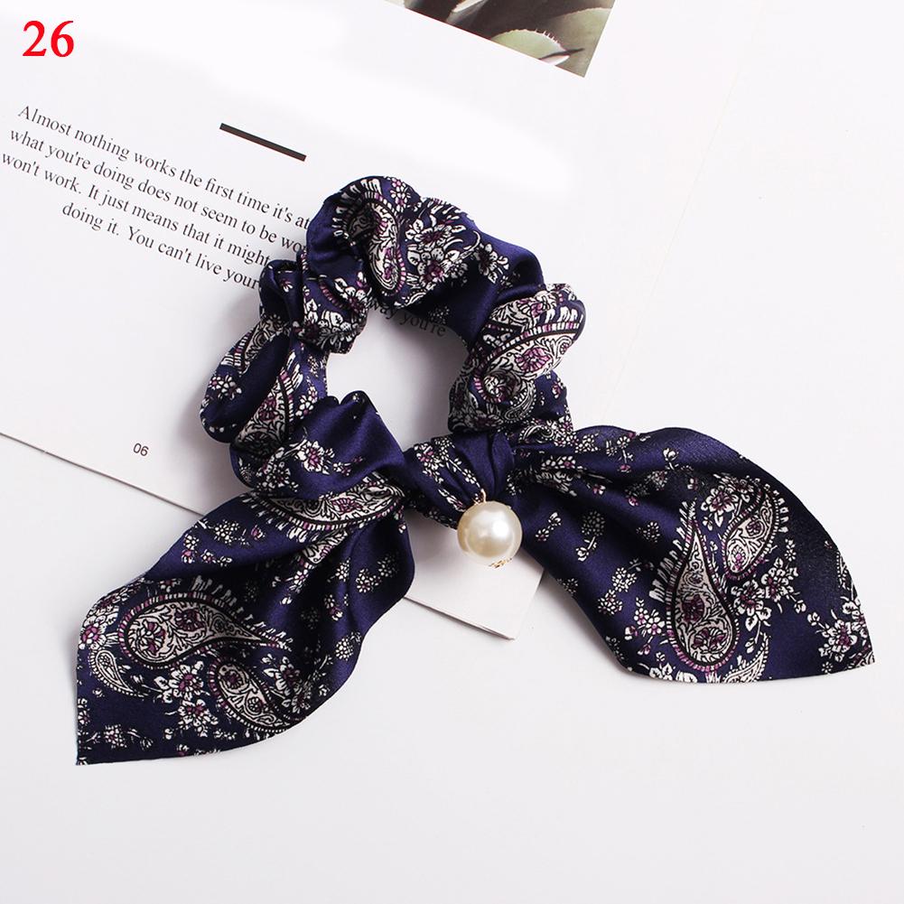 Vintage Floral Print Bow Hair Scrunchies With Pearl Ponytail Hair Rope Hair Ties Vintage Floral Print Bow Hair Scrunchies With Pearl Ponytail Hair Rope Hair Ties