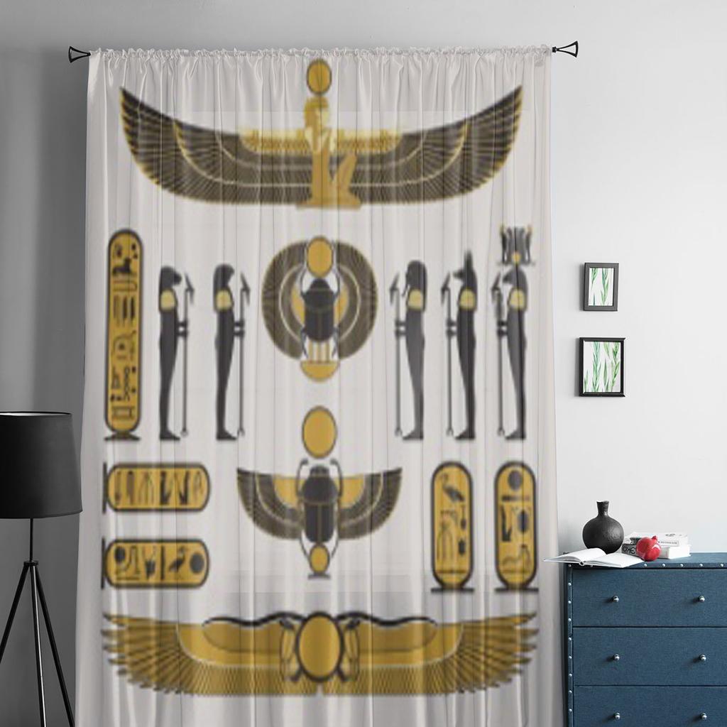 Staroegyptské symboly a dekorace Tylové průsvitné závěsy pro dekoraci obývacího pokoje, ložnice, kuchyně Voálové organzové závěsy