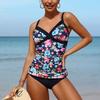 CHARMLEAKS Two Pieces Tankini Set For Women Retro Vintage Flower Print V Neck High Waist Swimsuit