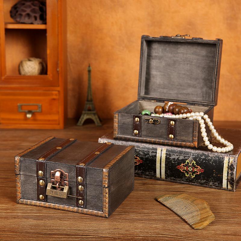 Vintage Gray Distressed Wooden Box with Combination Lock for Jewelry and Document Storage