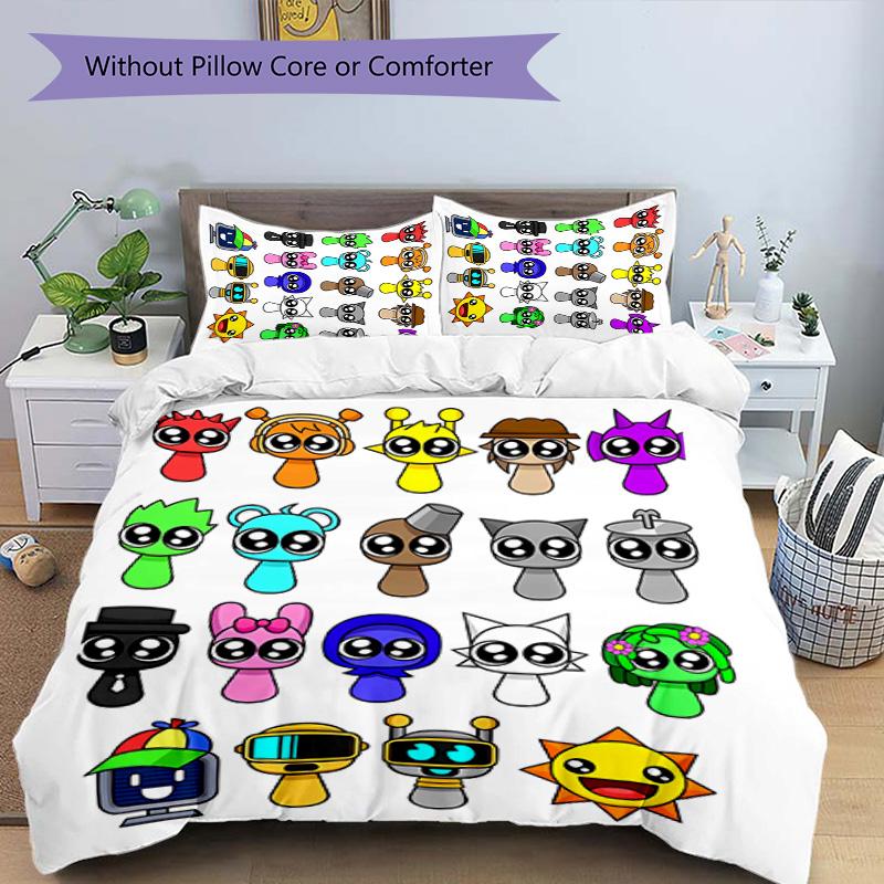 3pcs Sprunki9 pattern bedding set duvet cover set includes duvet cover &pillowcases, perfect all season bedroom decoration & gift