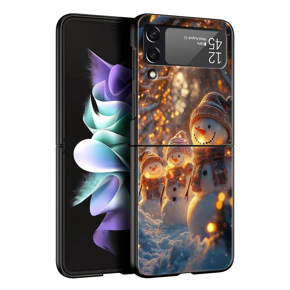 Christmas Snowman Hard PC Phone Case For Samsung Galaxy Z Flip 7 6 5 4 Black Cover For Galaxy Z Flip 3 Foldable Shell Fundas Bag