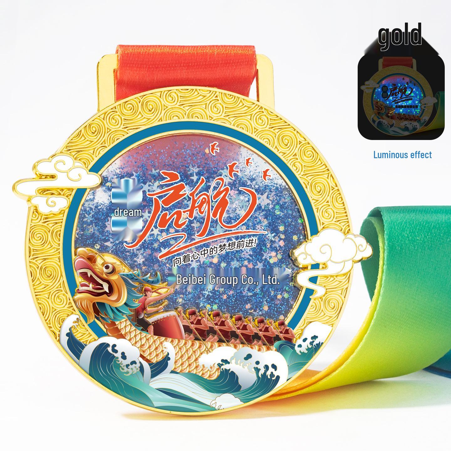 Dragon Boat Race Metal Sand Medal - Custom Design for Sports Event and Team Building золотой