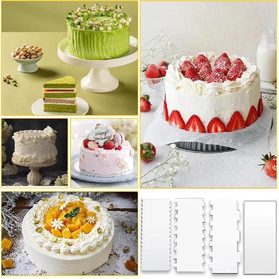 Cake Scraper, 4PCS Clear Acrylic Icing Smoother Stripes Cake Decorating Comb, Edge Smoother Tool for Mousse Butter Cream Decoration, DIY Kitchen
