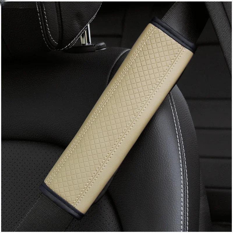 1/2Pcs PU Leather Car Seat Belt Shoulder Cover Embossed Safety Belt Protective Cover Comfortable Embroidered Auto Seatbelt Trim