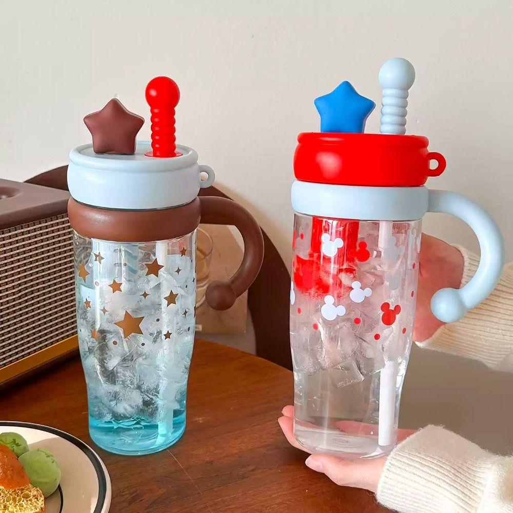 Cartoon Cute Large-Capacity Straw Cup Clear with Handle Water Cup Water Bottle Gifts