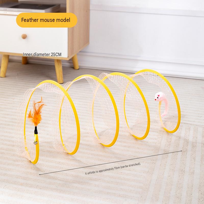 Cat Tunnel with Teaser Wand, Interactive Toy for Indoor Kittens, Feather Ball & Mouse, Self-Play Fun