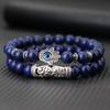 Retro 2Pcs Men Bracelet Set Turkey Evil Eyes Fatima Hand Braslet Natural Lava Sodalite Tiger Eyes Braclet Meditation Accessories