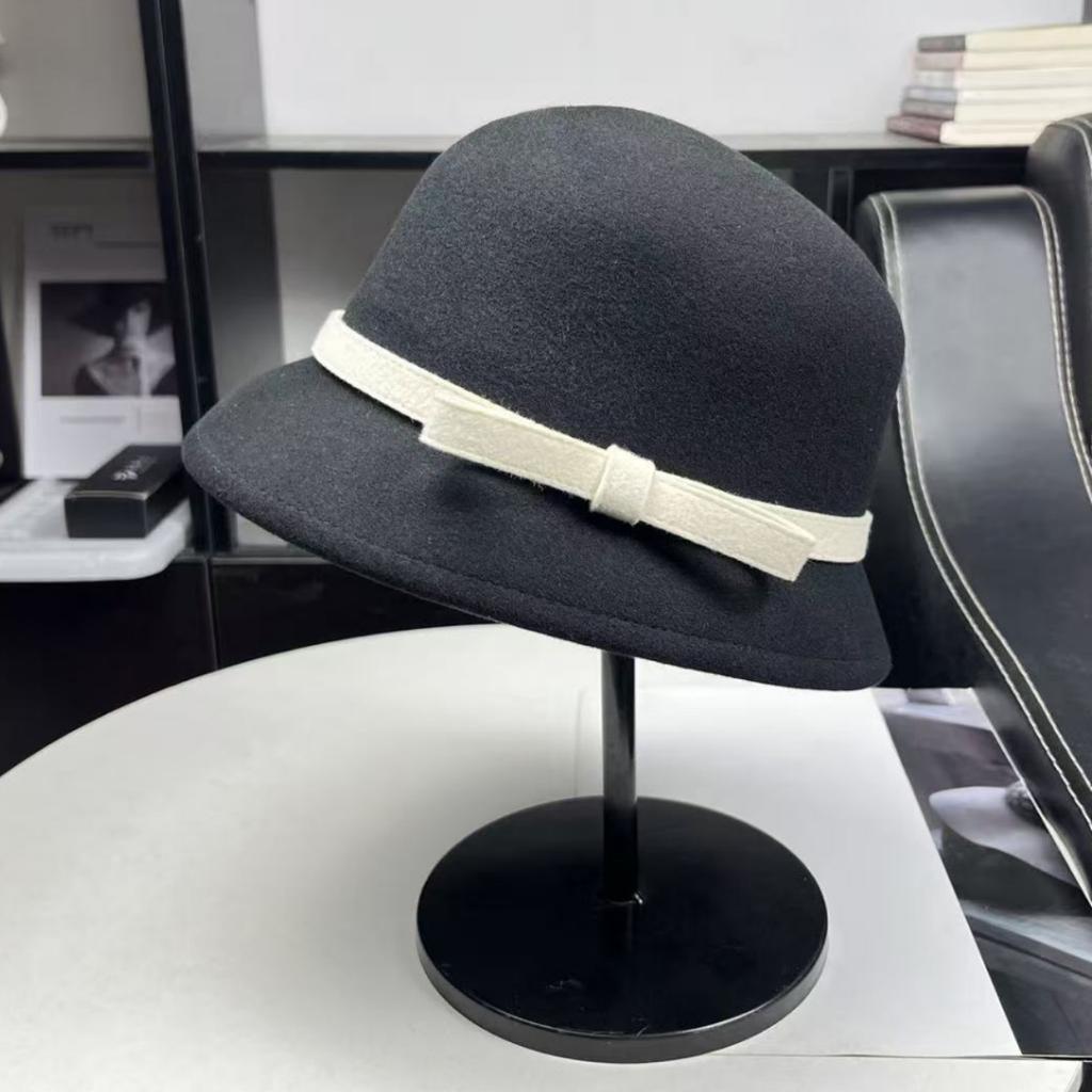 High Quality Celebrity Temperament% Wool Basin Hat Fashionable Foreign Style Ladies Bucket Hat Elegant Short Brim Top Hat