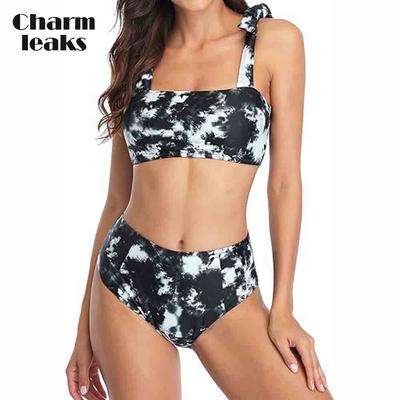 Bedruckte zweiteilige Bikini-Badeanzug-Sets für Damen mit hoher Taille
