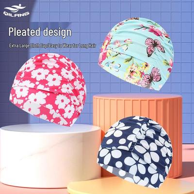 Damen Übergröße Floral Plissierte Badekappe - Nicht eng anliegend, Einfarbig, Modisches Stoffdesign