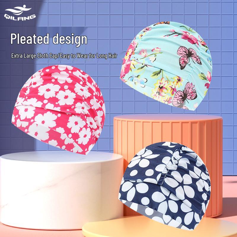 Dámská květinová plisovaná plavecká čepice nadměrné velikosti - Nepřiléhavý střih, Jednobarevná, Módní látkový design