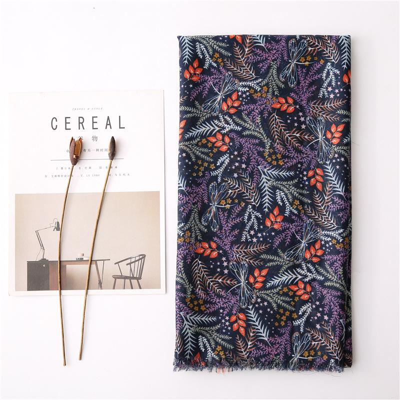 2020 Spring/Summer Floral Cotton Linen Shawl: Women's Dual-Use Sunscreen & Gauze Scarf, Silk Scarf, Beach Towel