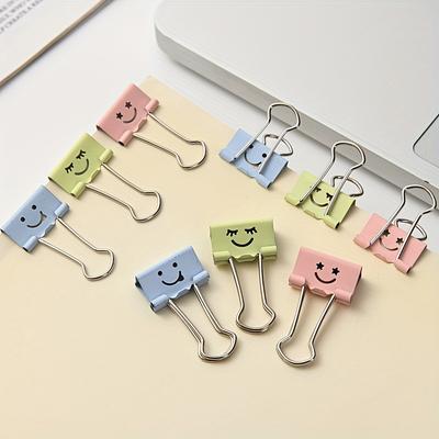 30pcs Colorful 19mm Stainless Steel Binder Clips with Happy Face Durable Metal Structure for Home Office and School Organization