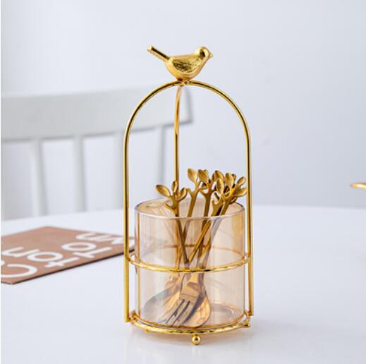 Stainless Steel Fruit Fork Spoon Set Tableware Storage Rack Golden Cute Spoon Household Dessert Cake Fork Home Decoration