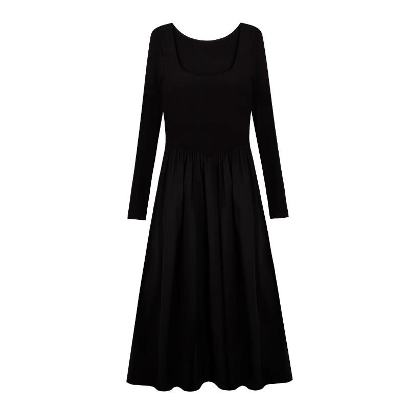French-Style Black Long-Sleeved Tea Dress For Women, New High-End Hepburn-Style Waist-Cinching Long Dress For Spring, Summer, And Autumn