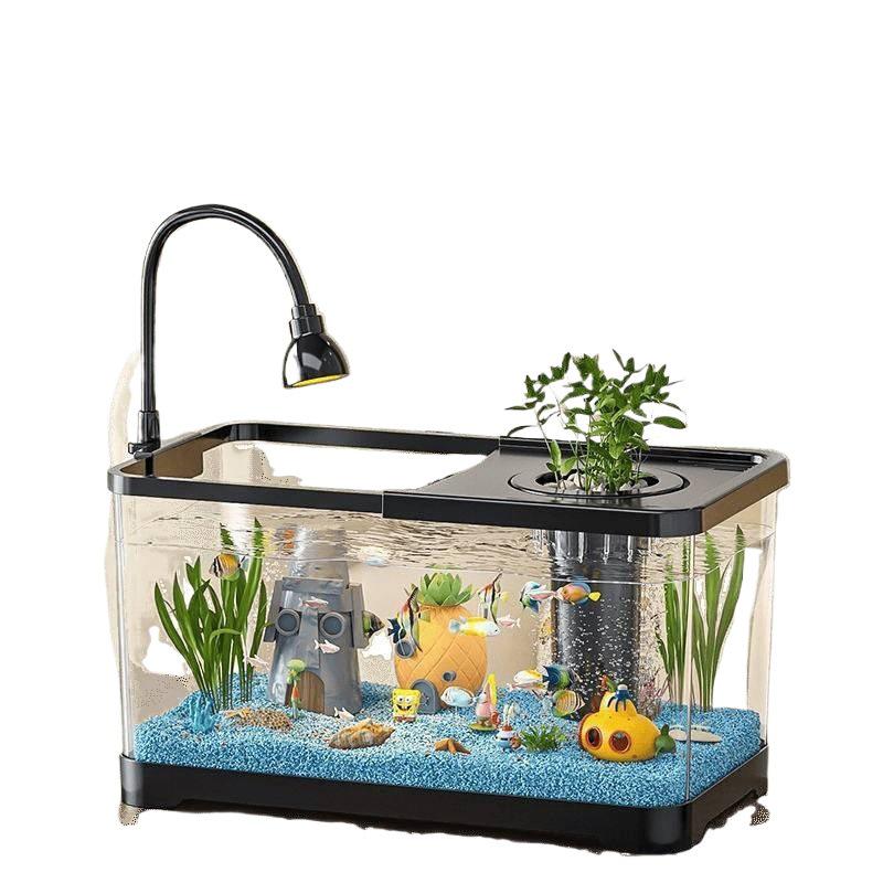 Goldfish Tank Desktop Aquarium with Filtration, Oxygenation, and Lid - Ecological Landscaping All-in-One for Living Room Household Use.