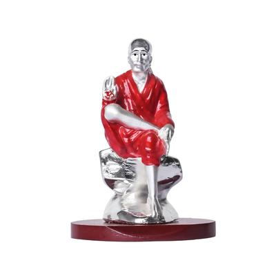 Sai Baba Dekoration für Zuhause Büro Shiridi Baba Singhasan Idol für Auto Armaturenbrett Pooja Raum & Geschenk Religiöse Figuren & Ausstellungsstück (6cmx5.5cmx6cm)