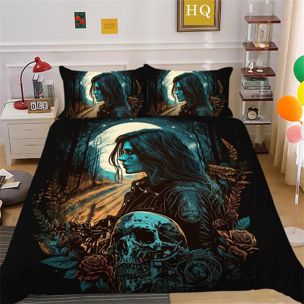 3D Skull Head Beauty Bedding Set Quilt Cover Pillow Cover Bedding Set AU King Full Size Single/Double Bed Home Decoration