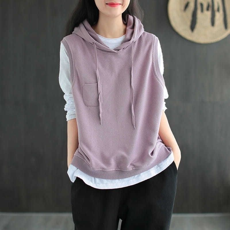Women's Hooded Sleeveless Knit Vest Loose Fit Casual Cotton Pullover Tank Top