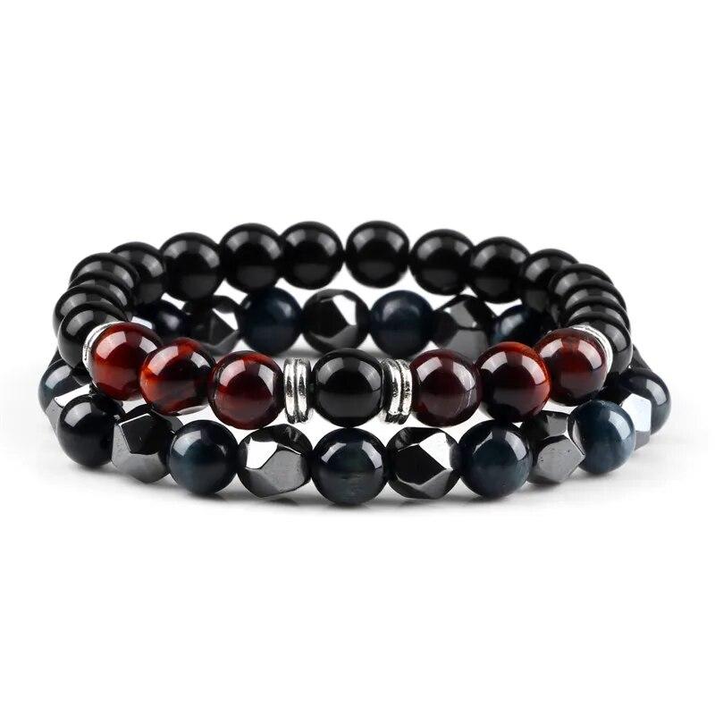 

2 шт. Необычный гематитовый браслет из лавового камня, Мужская мода, 8 мм, натуральный тигровый глаз, бусины, парные браслеты для женщин, друзей, ювелирные изделия Set 1021cm