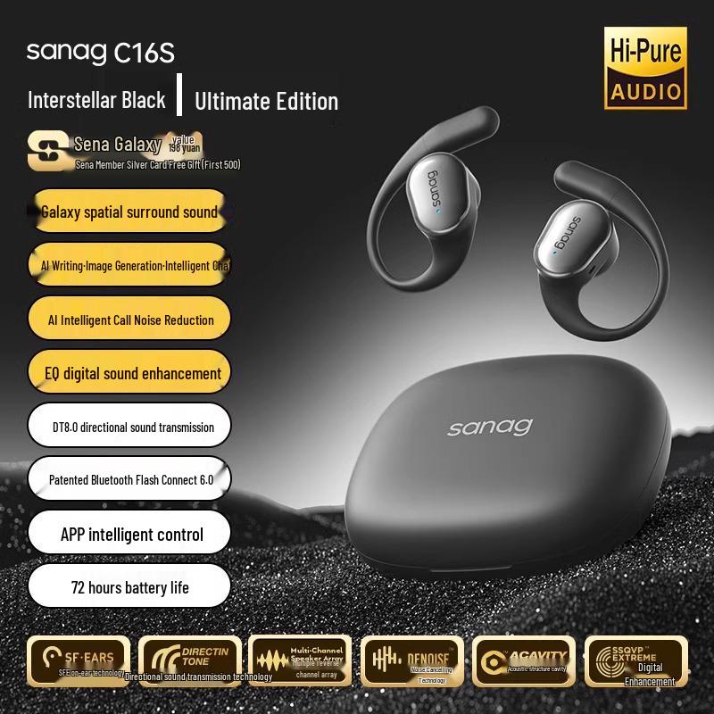 Sanag C16S Ear-Hook Bluetooth Headphones: Open-Ear Design, Ultra-Long Battery Life, 2025 Model