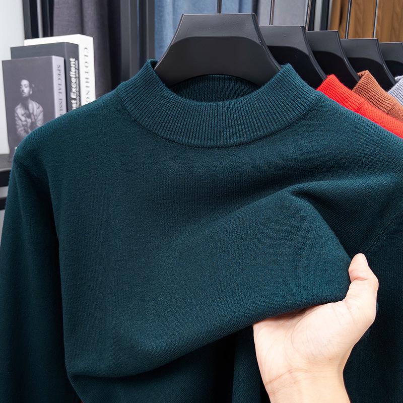 Men's Half-High Collar Wool Sweater - Warm, Versatile, Solid Color for Autumn/Winter