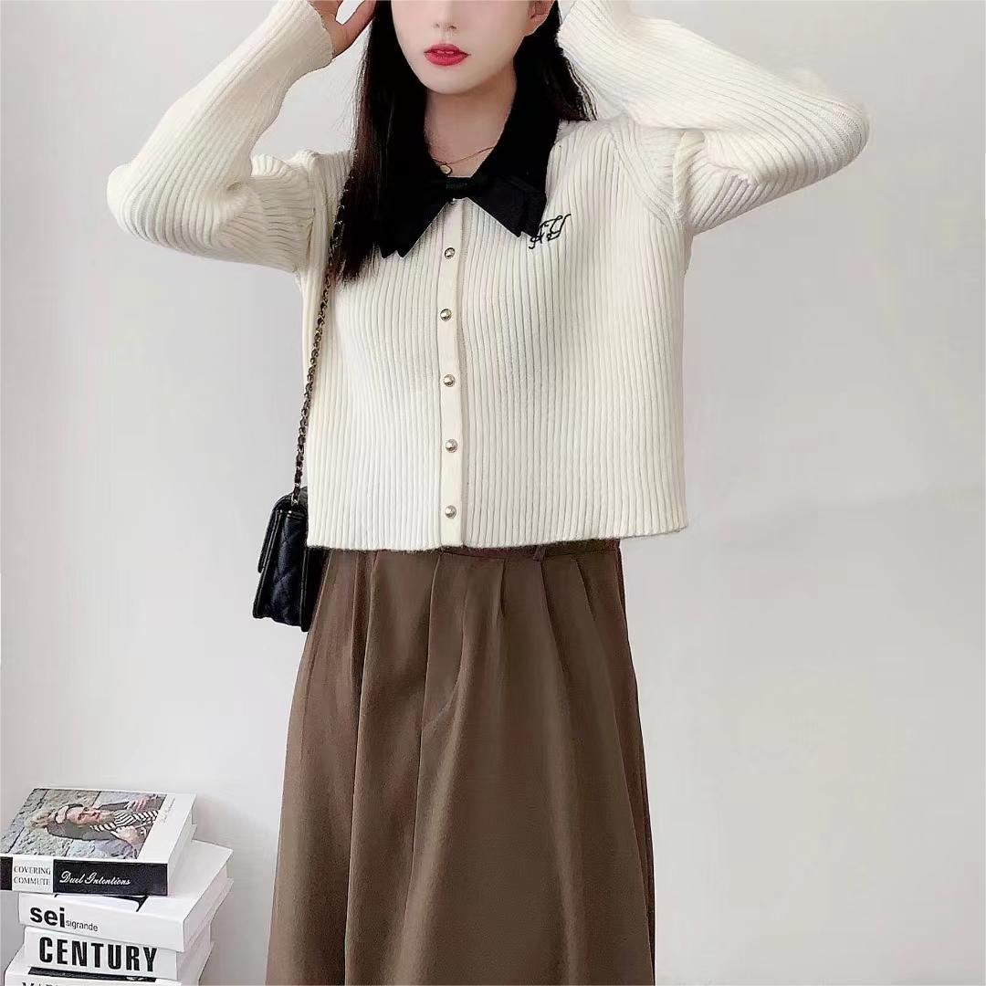 

Вязаный свитер с лацканами в колледжском стиле, французский милый топ, женский свитер с бантом, с длинным рукавом, куртка, женский, осенне-зимний 2044-44 (average size) белый