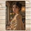 Vintage Tin Sign Portrait Elegant Lady In Soft Light Retro Metal Wall Art for Home Decor Bedroom Living Room