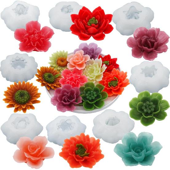 EuTengHao Flower Silicone Candle Molds for Wax Candle Soap Silicone Resin Cake Making, 3D Plant Flower Wax Scented Candle Soap Silicone Resin Casting