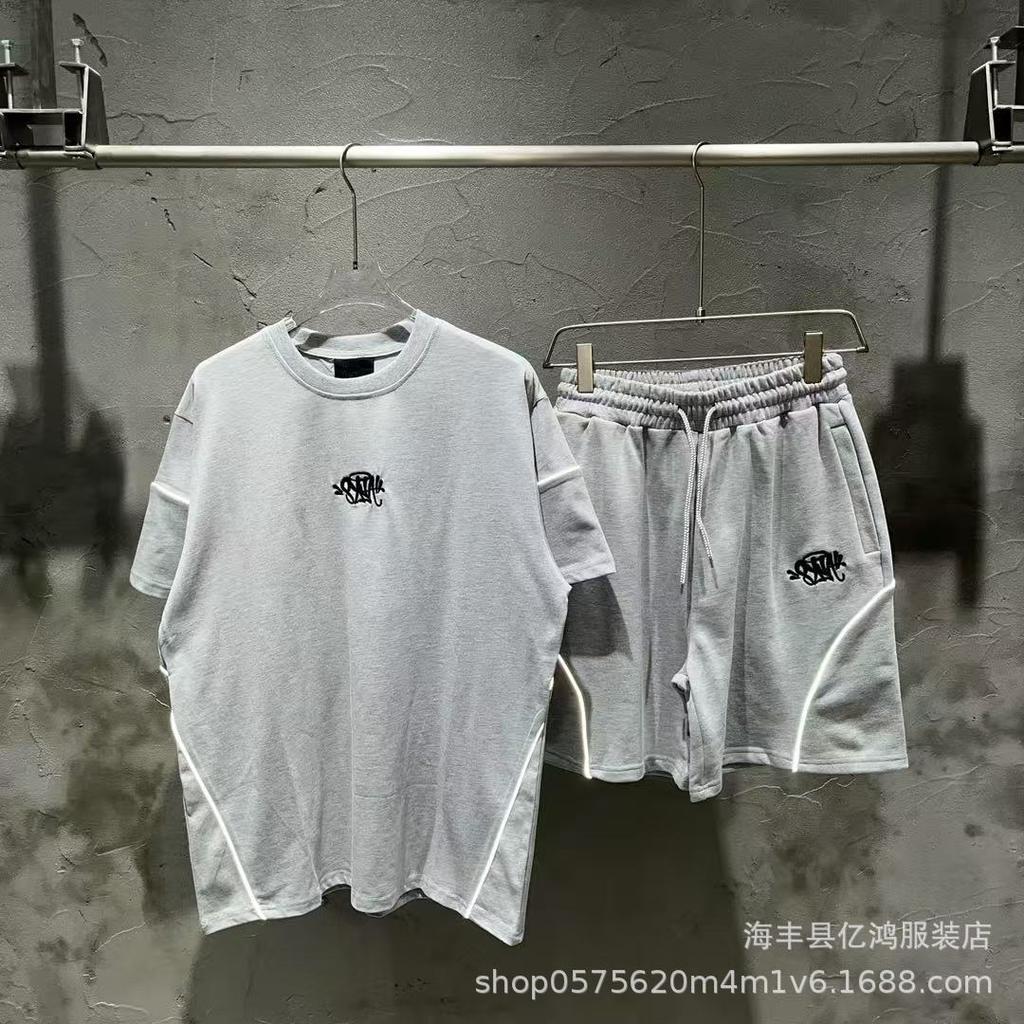 European and American Trendy Brand Sy Hip-hop Street Trend Loose Round Neck Short-sleeved T-shirt Casual Shorts Suit Men