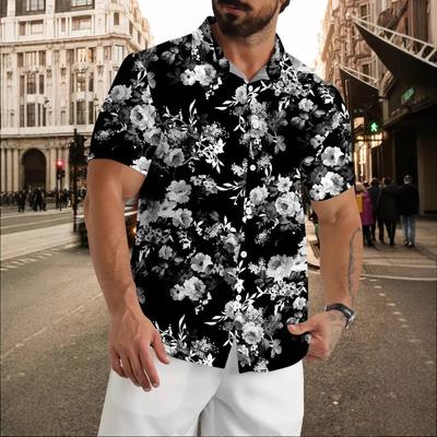 Summer Men Short Sleeve 3D Digital Print Hawaii Shirt Men Casual Lapel Button Shirt Tops