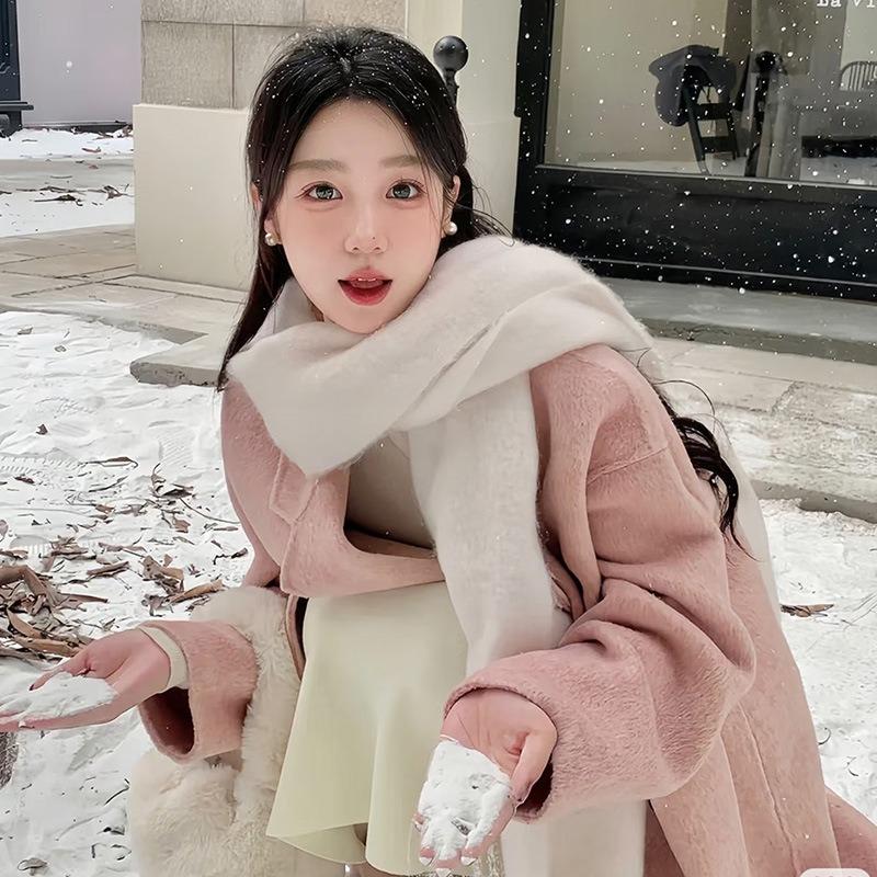 Crain blue scarf women's winter versatile thickened solid color shawl mohair premium warm scarf