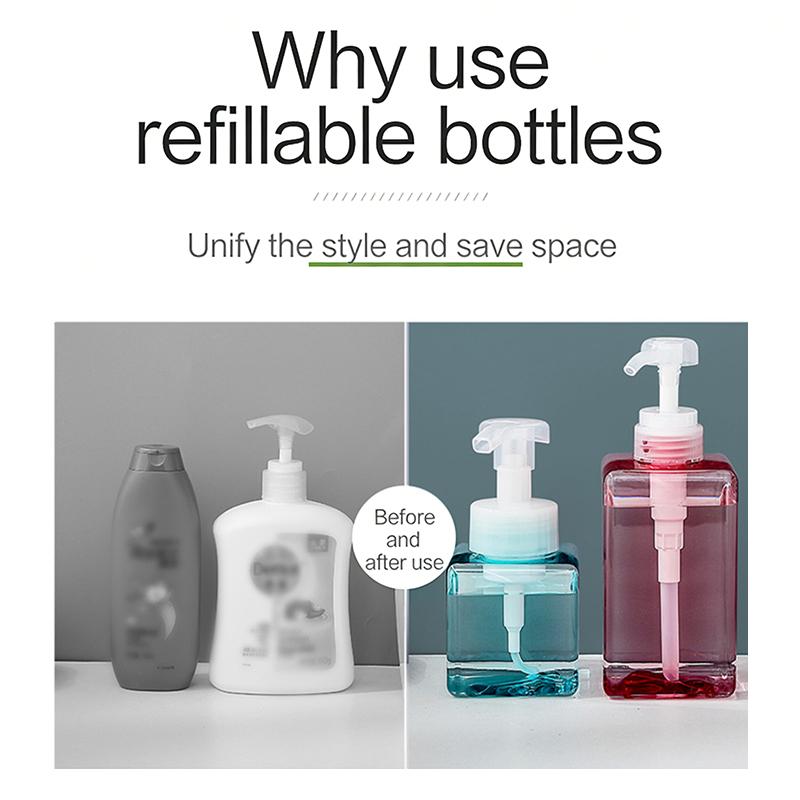 100-650Ml Kare Şişe Sıvı Sabun Çırpılmış Köpük Noktaları Şişeleme Şampuan Losyon Duş Jeli Pompalı Şişeler ve Sabunluk