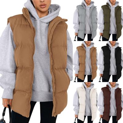 Damen Herbstmode Westen Lässig Ärmellos Stehkragen Reißverschluss Jacke Mäntel Warme Winter Oberbekleidung