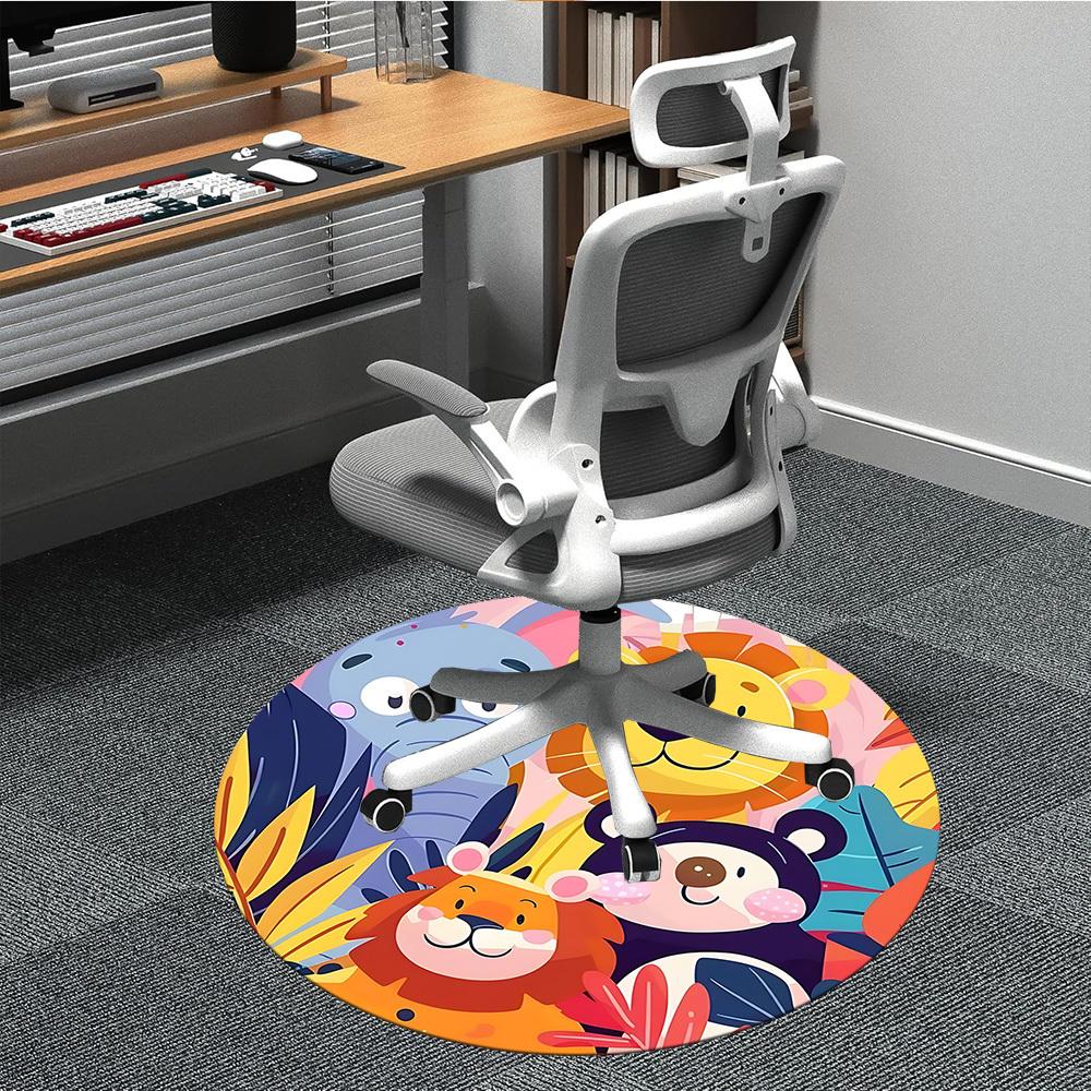 1PC Zoo Safari Office Round Area Rug, Indoor Mat Suitable ForOffice, Under Office Chairs Bedroom Living Room Home Decor, Room Deco, D031
